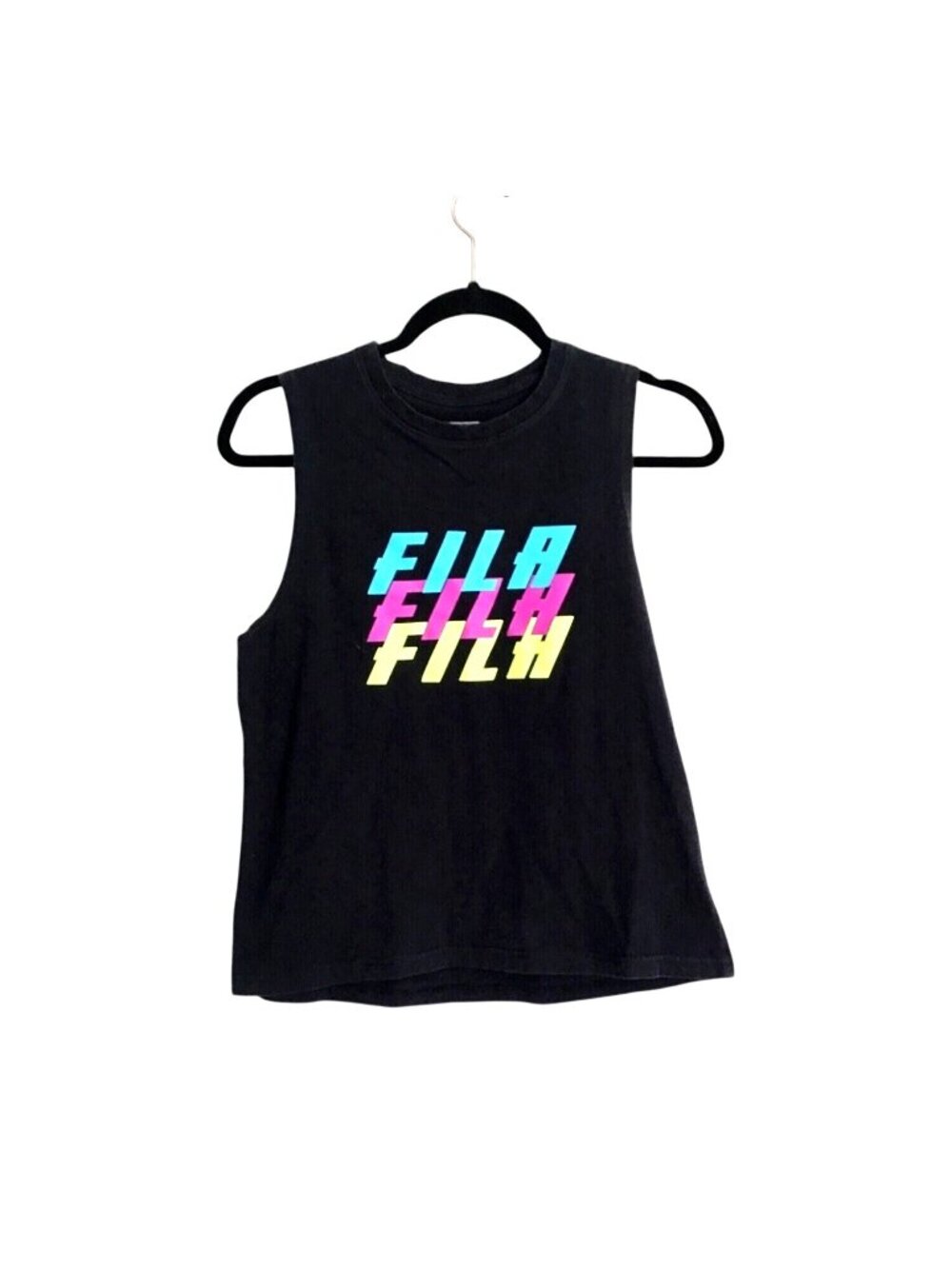 FILA- WOMENS BLACK COTTON GRAPHIC TANK TOP SIZE LARGE